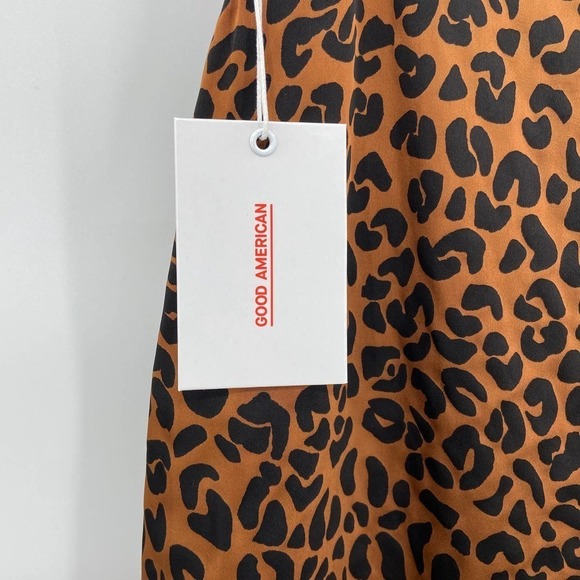 NWT GOOD AMERICAN Brown Black Leopard Print High Waist Sarong Mini Skirt Size 0 - Picture 3 of 8